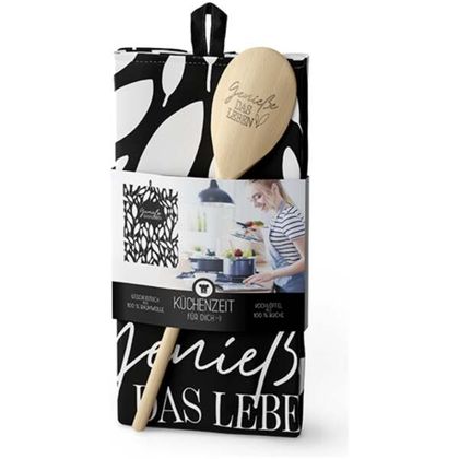 Geschirrtuch und Löffel Geniesse das Leben